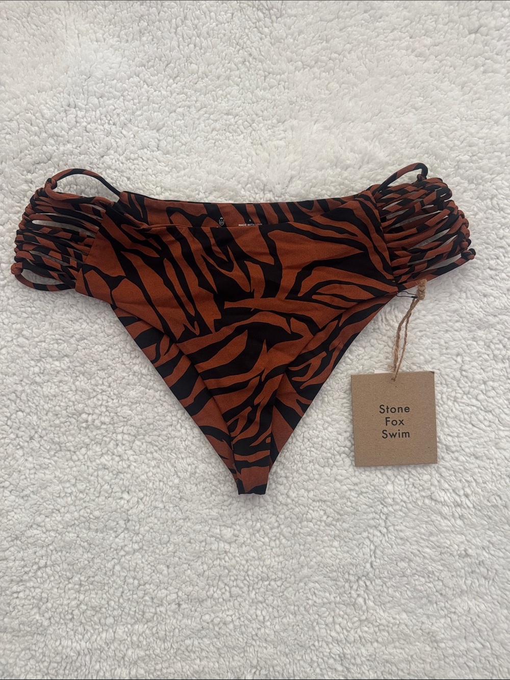 Stone Fox Swim Brown and Black Zebra-Print Strappy Bikini Bottom